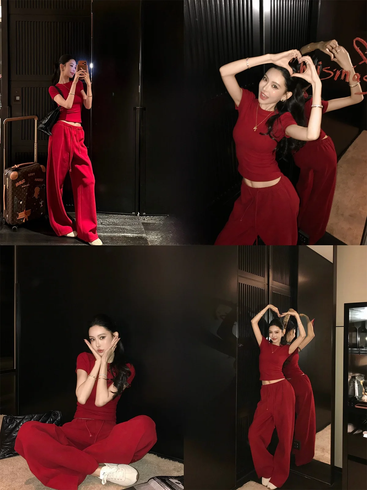 

Комплект Fbb Limit Berry Hot Wine Red из пяти предметов: повседневные футболка, брюки, свитшот, трикотаж для женщин, зимний модный ансамбль