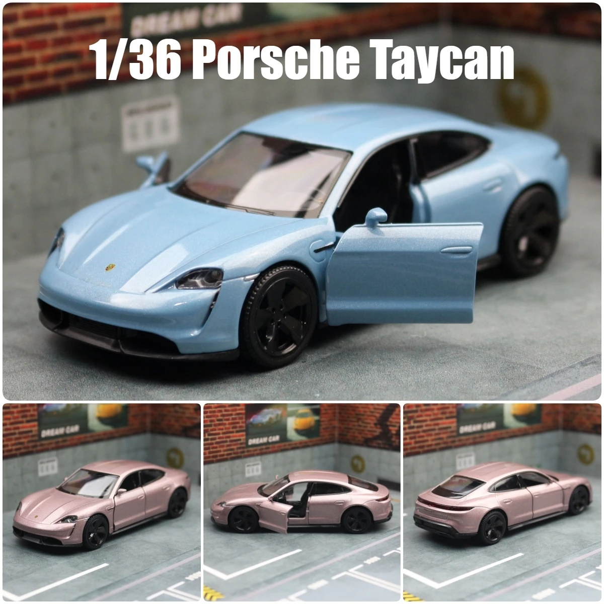 1/36 Porsche Taycan Toy Car Model For Children RMZ CiTY Diecast Super Sport Miniature Pull Back Collection Gift For Kid Boy