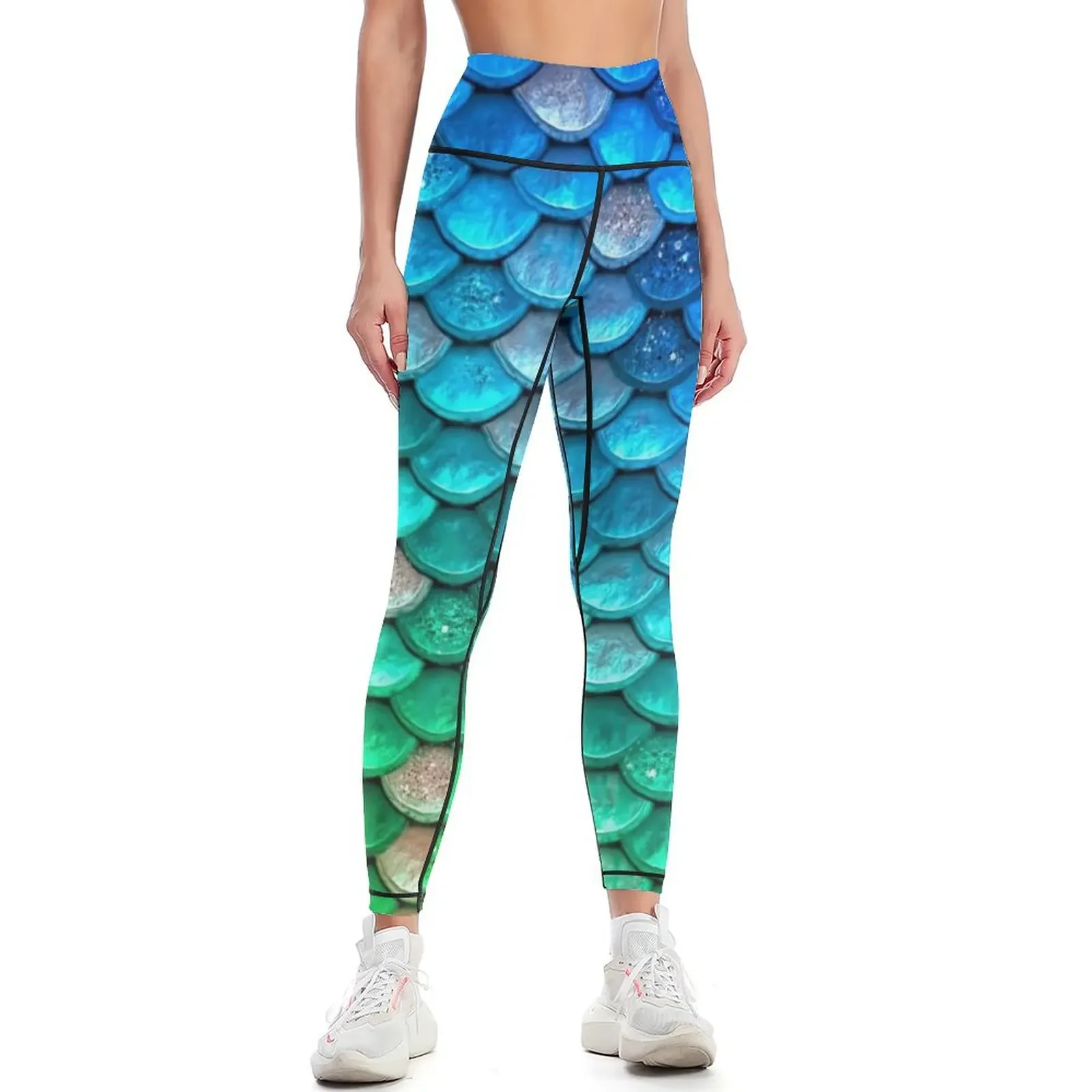 

Green and Blue Sparkle Faux Glitter Mermaid Scales Leggings Sports pants woman sporty woman gym Women's push up Womens Leggings