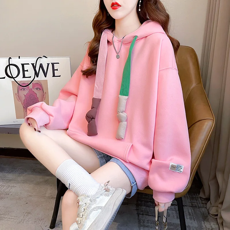 Korean Harajuku Candy Color Cute Kawaii Loose Hoodies Sweatshirts Women Winter Spring Japanese Streetwear Hoodie Y2k Clothes