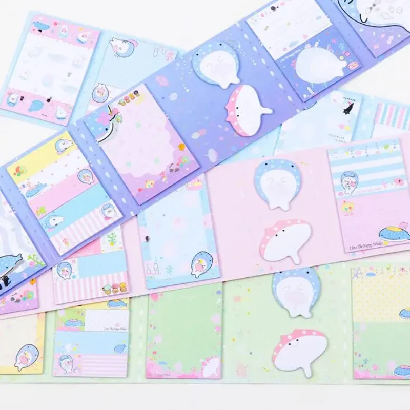 4 pcs/lot Kawaii Happy Whale 6 Folding Memo Pad N Times Sticky Notes Planner Sticker Cute School Office Supplies Stationery Gift