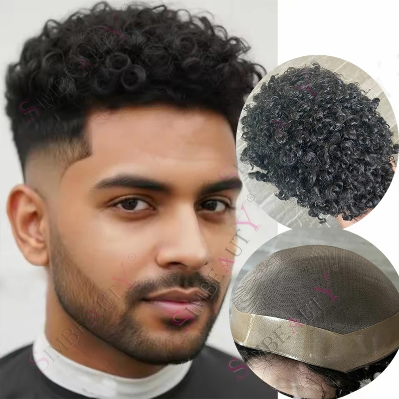 15 ملم رجل أفرو أسود مجعد # 4 # 2 براون شقراء الرجال الشعر المستعار 20 مللي متر 24 مللي متر مجعد تنفس 100% شعر الإنسان دائم أحادية الدانتيل الاصطناعية #2
