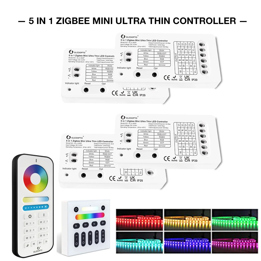 

Ультратонкий Светодиодный регулятор яркости Tuya Zigbee 3,0 Pro 5 в 1, светодиодный регулятор яркости 5050 RGBCCT/RGBW/RGB/CCT, светодиодная ленсветильник 2,4G, дистанционное управление