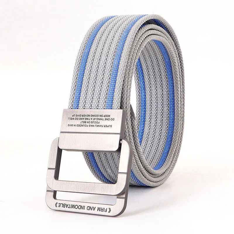 Double Ring Buckle Polyester Webbing Belt Precision Cut Webbing Strip Embossed Letter Hardware Flexible Flat Fabric Body Solid