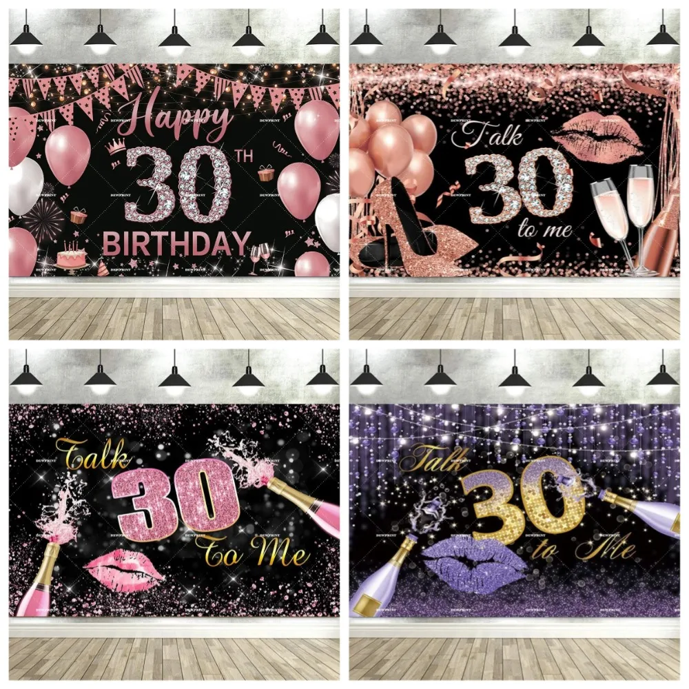 

Rose Gold 30th Birthday Banner Photography Backdrop Picture, Women's Shining 30th Birthday Party Decoration Photography Backdrop