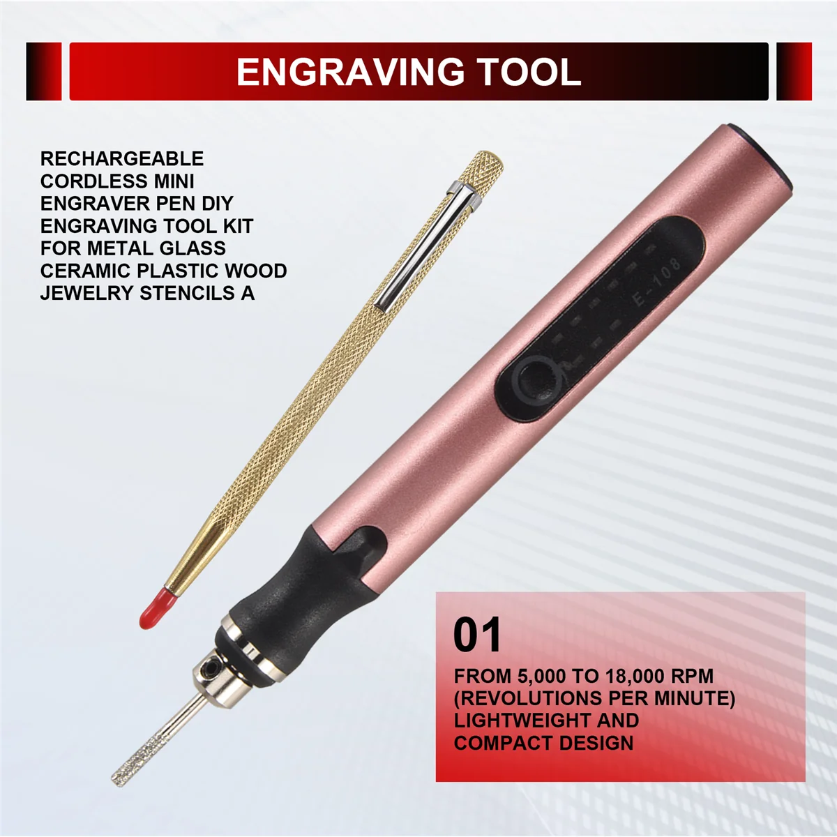 

PA-Rechargeable Cordless Mini Engraver Pen DIY Engraving Tool Kit for Metal Glass Ceramic Plastic Wood Jewelry Stencils