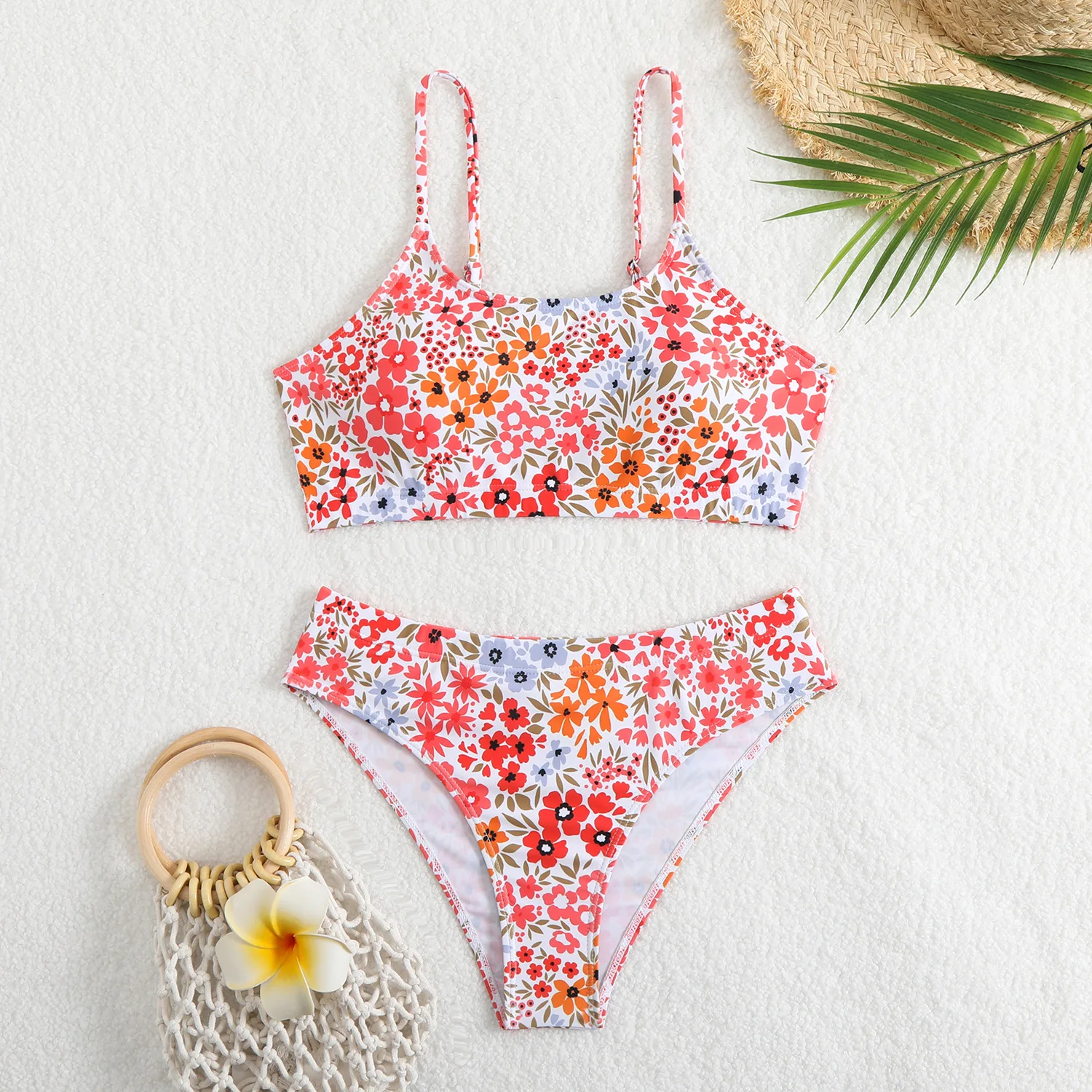Bikini Print Tight-fitting Swimsuit High-waisted Bikini Swimsuit 2 Pieces Tankini Swimsuits Women Biquinis Set Bathing Suits