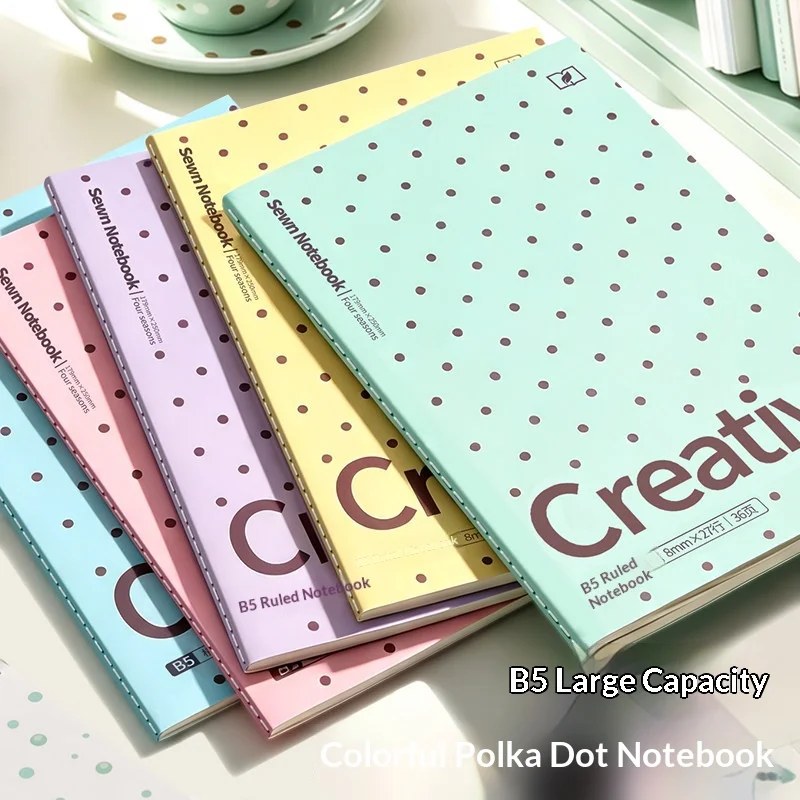 Color Polka Dot Lay‑Flat Thick Notebook Aesthetic Journal Notepad for School Office Travel Diary Writing Gift