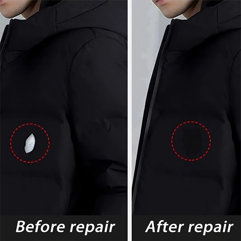 유니버설 블랙 자가 접착식 패브릭 수리 패치(2개입) – 다운 재킷 및 코트용 무절단 즉시 수리