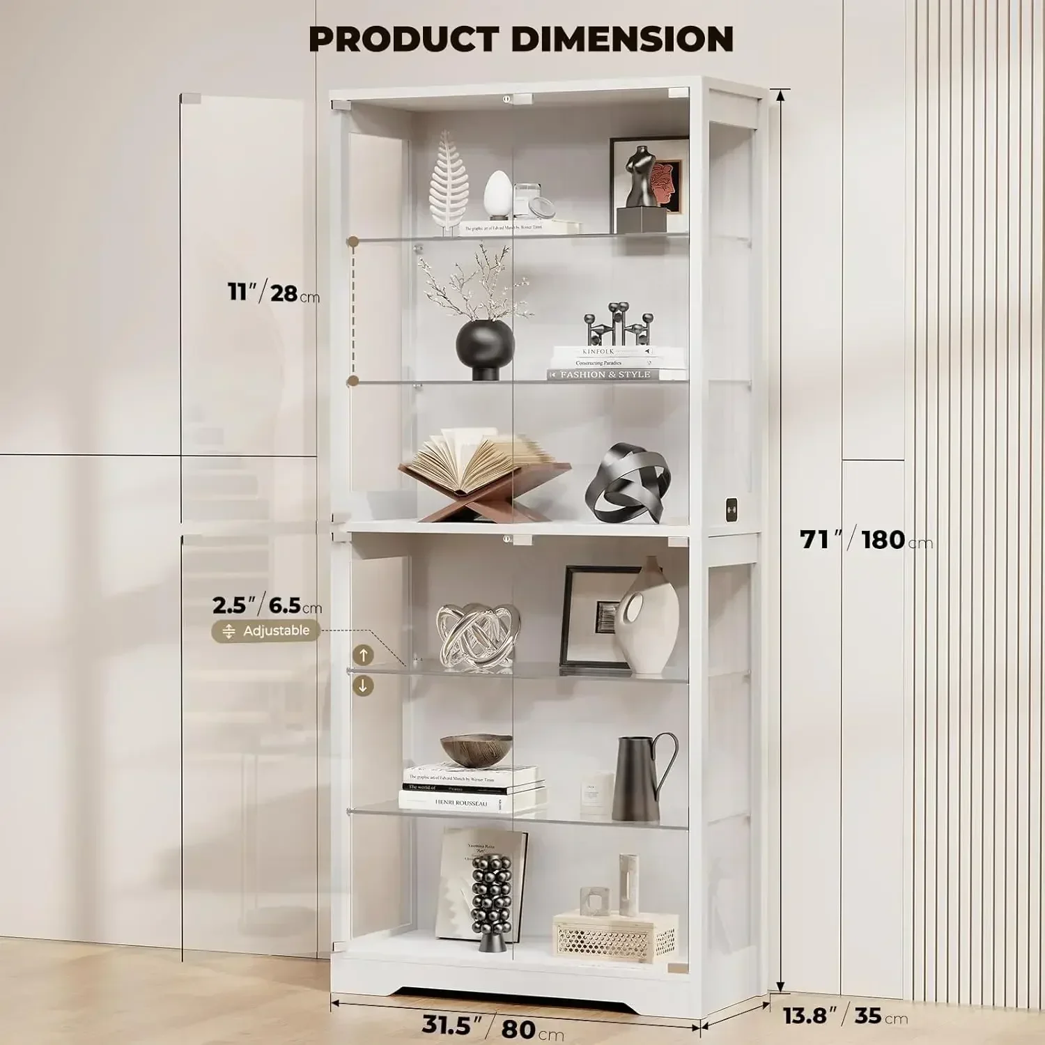 Display Cabinet with Glass Door, 6-Tier 71