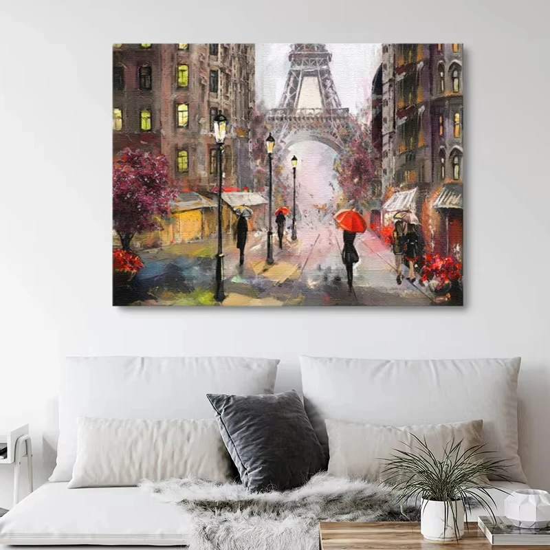 Abstract Graffiti Romantic City Picture Walking Paris Tower Landscape Canvas Poster Living Room Home Bedroom Decoration Painting