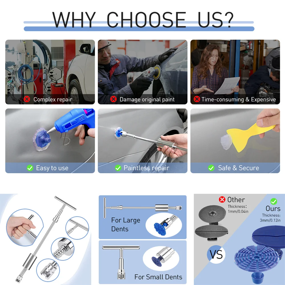 차고 도구, 자동차 덴트 풀러 리프터, 금속 슬라이드, 리버스 해머, 자동차 바디 페인트리스 수리 도구, 덴트 추출기, 흡입 컵 키트