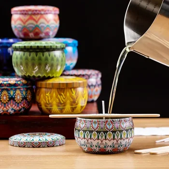 56 barevných plechových krabiček s květinovým vzorem, k dispozici v sadách po 36 kusech, každá obsahuje 2,2 unce dóz na svíčky 10 nejlepší prodej plechovky na svíčky - №3