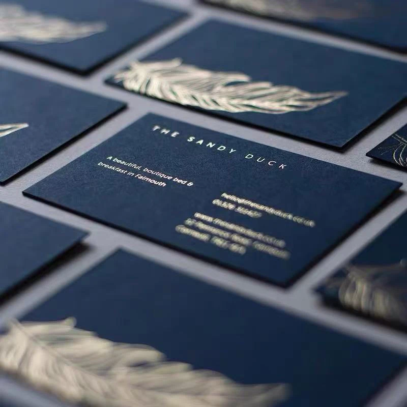 

600gsm Blue Cards Custom Business Cards Double-sided Gold Foil Embossed Logo Holographic Sliver Debossed logo Personalization