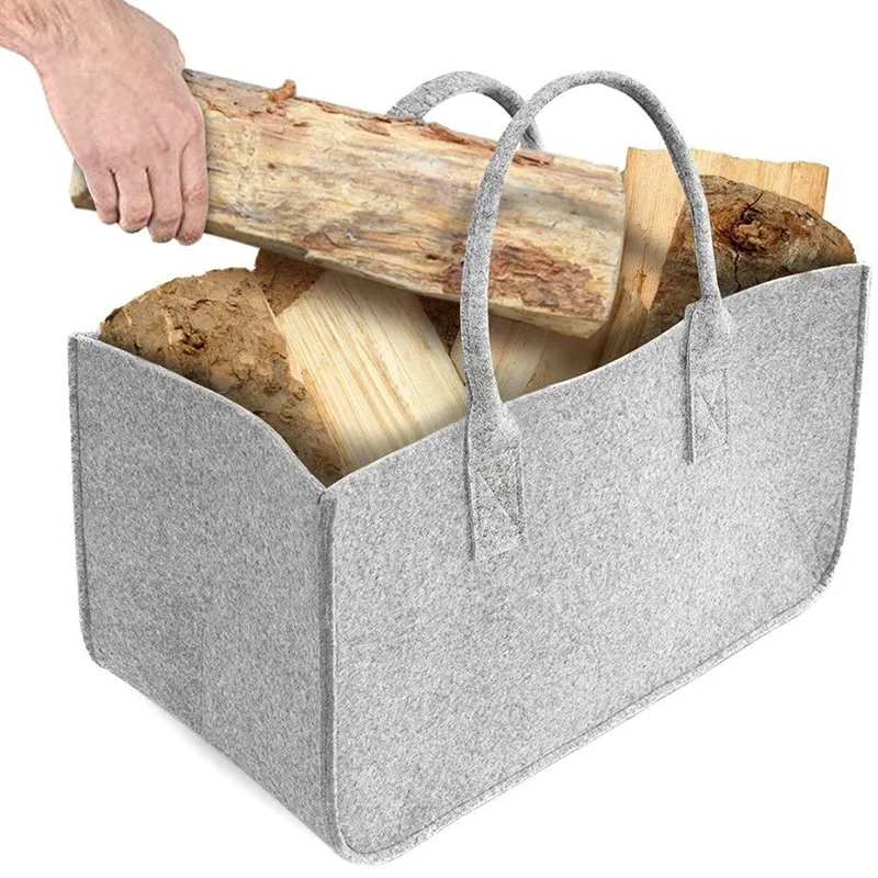 Bolsa de almacenamiento de fieltro para chimenea, cesta para revistas, bolsillo para leña, cesta plegable de fieltro