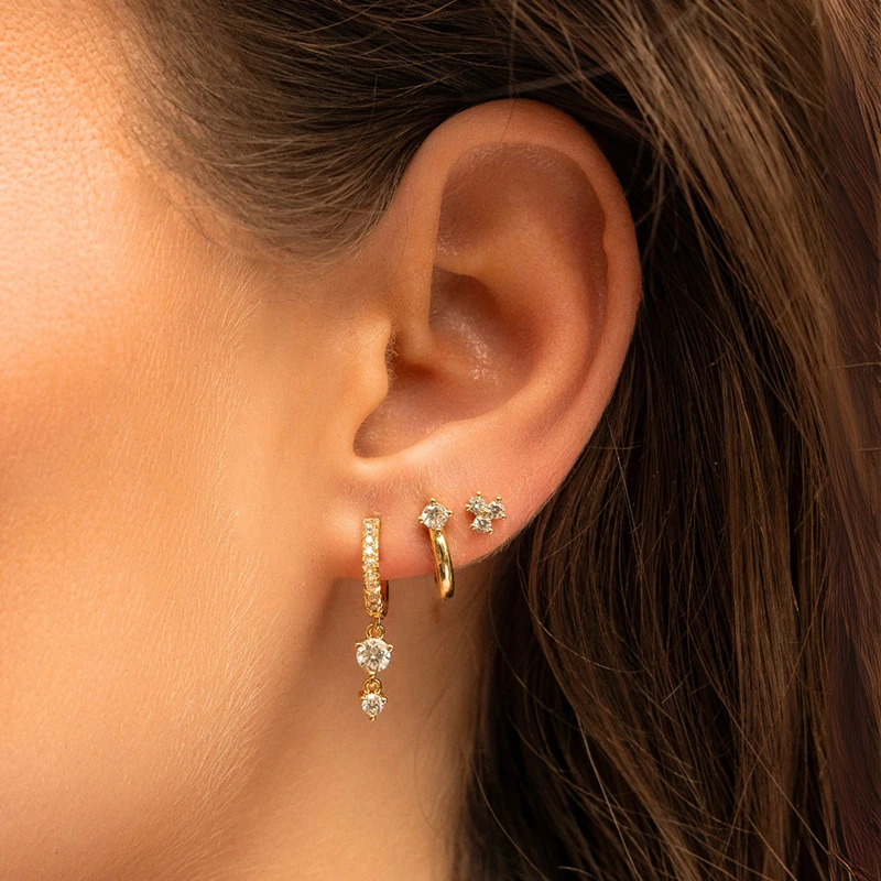 

925 Silver Needle Geometric Square/round Zircon Metal Hoop Earrings For Women Simple Pierced Earrings Fashion Party Jewelry Gift