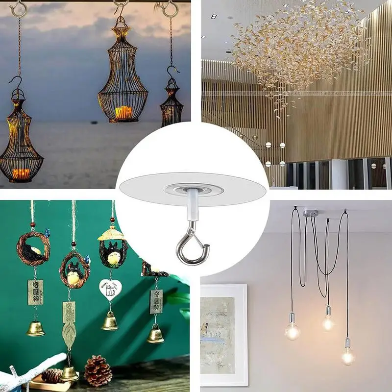 Metal Self Adhesive Stick Ceiling Hook Heavy Duty With No Drilling Home Decoration Gadget For Plants Wind Chimes Accessories