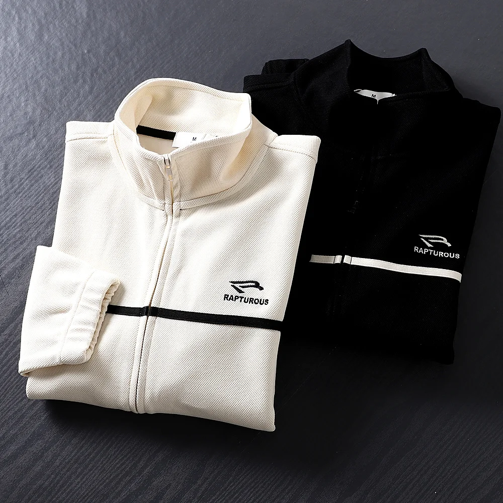 

Faionable Zipper Hoodie Jaet Men's Heavyweight 420g Pique Cotton Stand Collar Autumn Winter Sports Sle Long Sve Coat