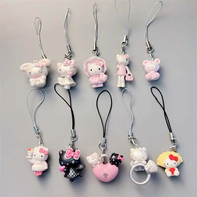 

Милый мультфильм Sanrio Hello Kitty брелок для ключей, чехол для наушников, кавайная цепочка для мобильного телефона, сумка, подвесные украшения, подарки, фестиваль