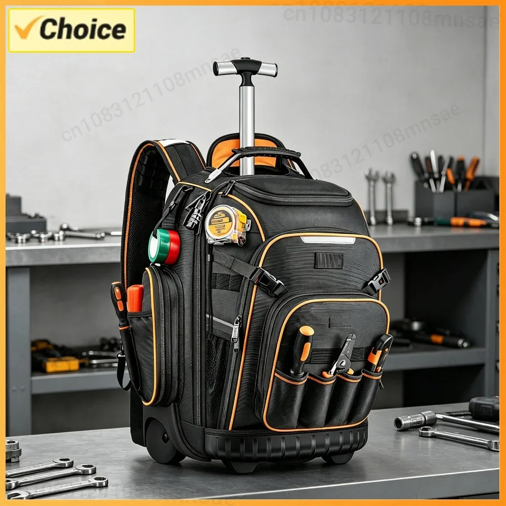 Tool Backpack USB Charging Port Tool Organizer Waterproof Base Rolling Electrician Bag for Electrician Construction Mechanic