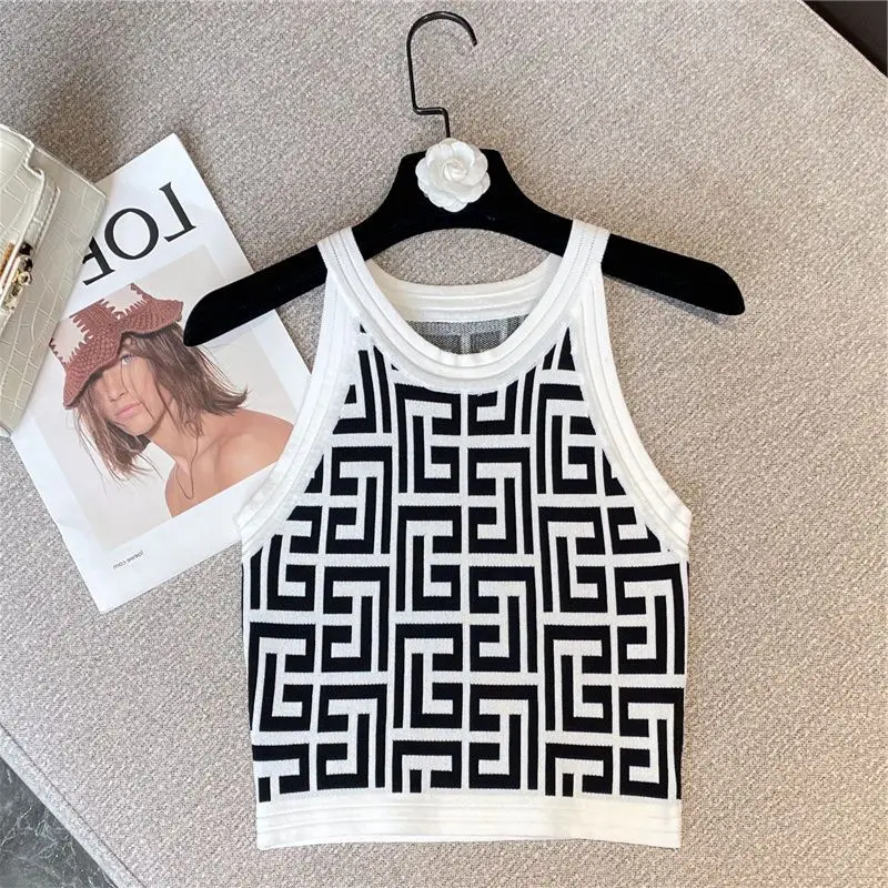 Summer Vintage Sexy Letter O-neck Sleeveless Tank Top Femme Trend All-match Elasticity Pullover Top Tee Women Trendy crop top