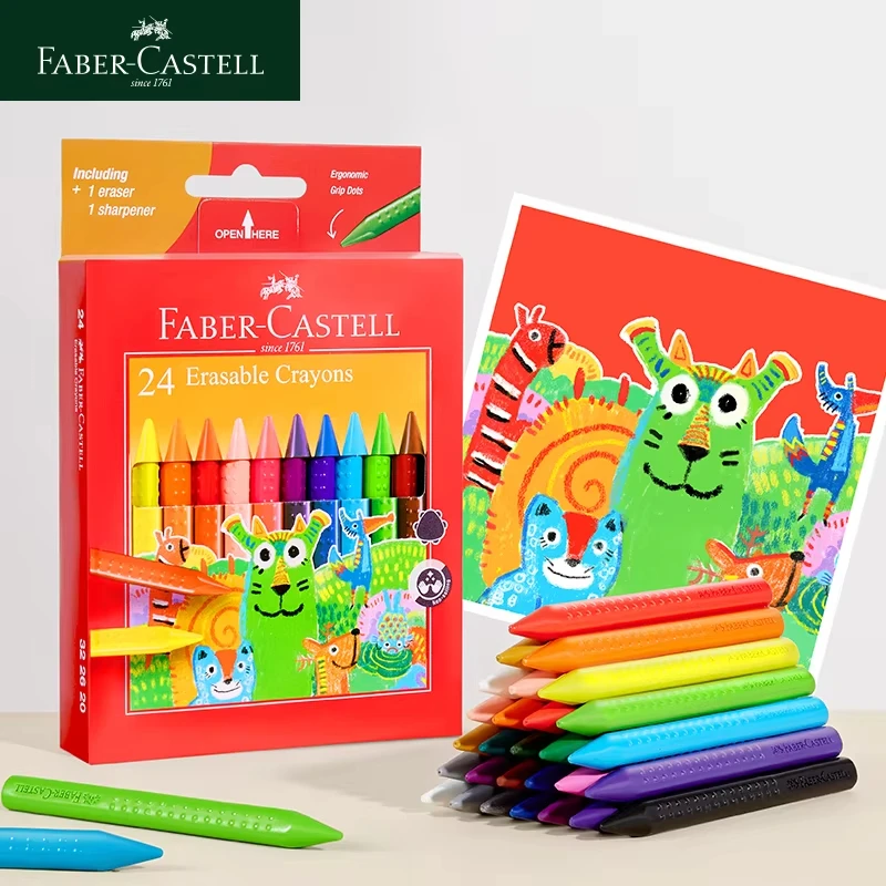 Faber Castell 12/24 Colors Crayons Erasable Triangle Crayons Creative Art Painting Graffiti Student Supplies Child Crayon