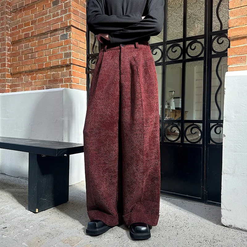 

Spring Faion Retro Casual Wide Leg Pants Men's Long Pants Silver Tead Twill Corduroy Versatile Wide Leg Trousers Trendy