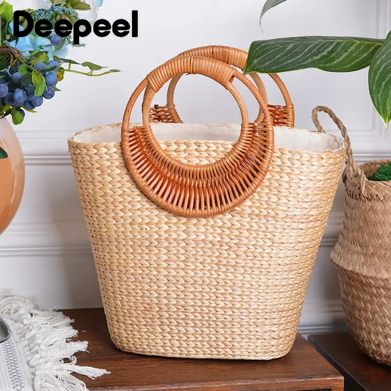 2Pcs Deepeel 15cm Rattan Handle Handmade Bamboo Ring Sewing Brackets Purse Frame Kiss Clasp with Handles Handbag Accessories