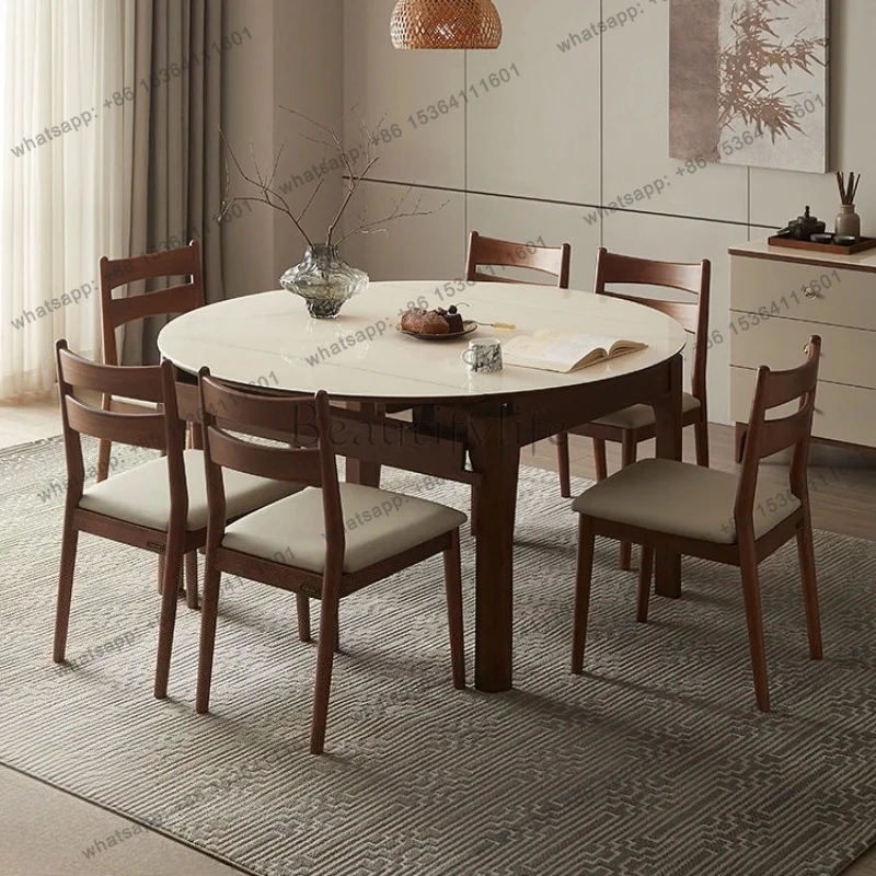 FG Home Modern simple solid wood glass dining table living room telescopic folding tables set with 4 chairs with 6 chair furnitu