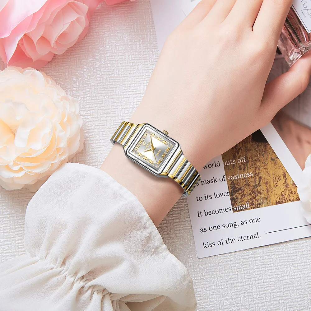 LIEBIG Jam Tangan Kuarsa Elegan Jam Tangan Bergaris Baja Tahan Karat untuk Wanita Jam Tangan Tahan Air Mewah Sederhana dan Gelang Hadiah Anak Perempuan