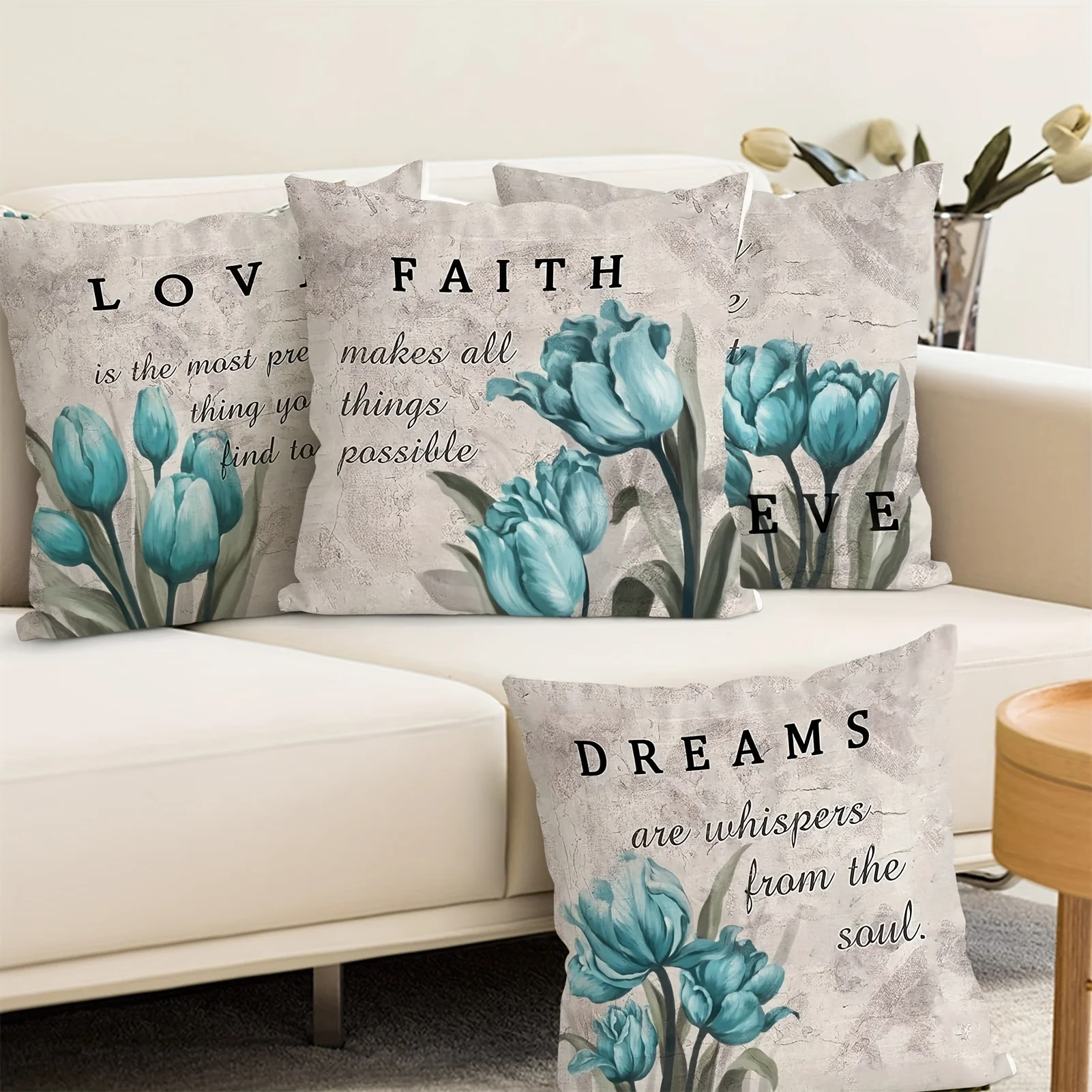 4 Pack Inspirational Quote Throw Pillows Floral Print Watercolor Typography Home Decor Cushions Covers for Living Room