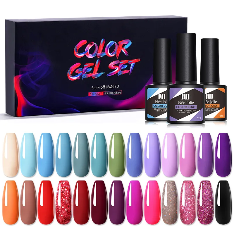 

Nail Gel Polish Kit 6pcs/set x8.5ml Manicure Set Soak off UV LED Nails Varnish Set Semi Permanent Nail Art Gels Lacquer Gift Box