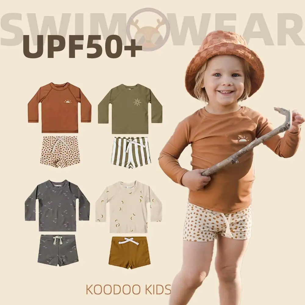 

Koodood Kids Boys Rashguard Swimsuit Kids Long Sleeve Swimwear with UV Sun Protection