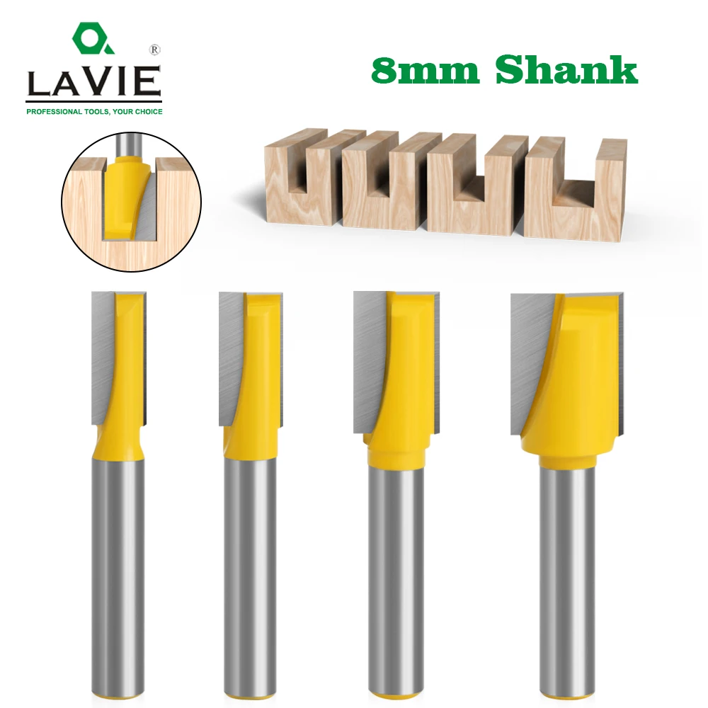 LAVIE 4Pcs 8mm Shank Flush Trim Router Bit Set, Carbide Tipped Wood Pattern Milling Cutter For Trim & WoodWorking MC02032T4A