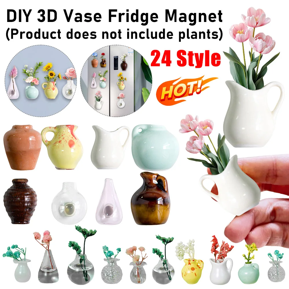 24 Style Mini Ceramics Vase Fridge Magnet DIY 3D Vase Creati