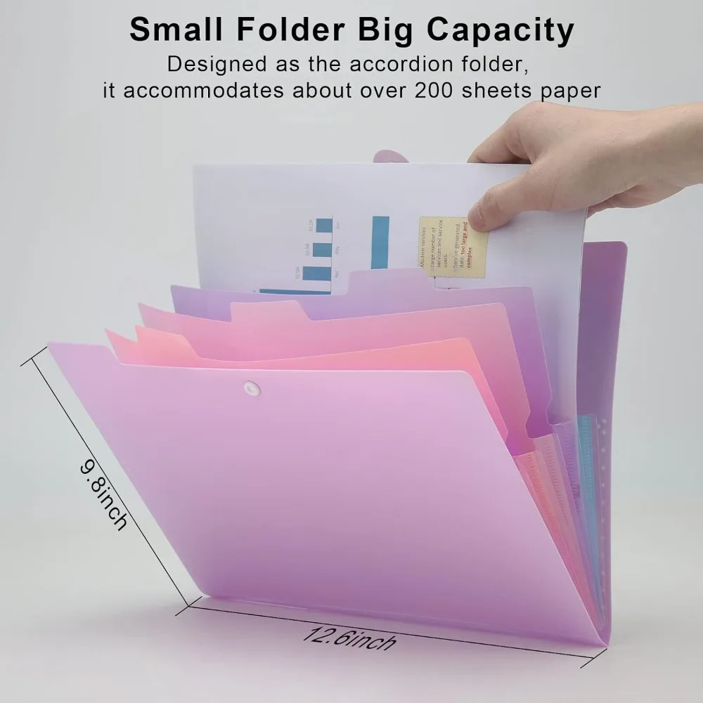 Portable Expanding File Folder with 5 Colorful Pockets Weave Pattern Accordion Organizer A4 Letter Size Document Folder for Office School Supplies Purple view 3