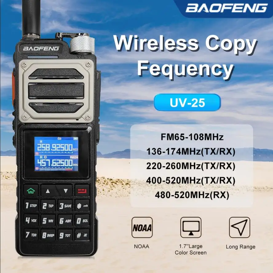 Baofeng UV-25 10W Walkie Talkie Tri Band 136-174&220-260&400-520MHz Wireless Copy Frequency NOAA TypeC  Ham Amateur TwoWay Radio