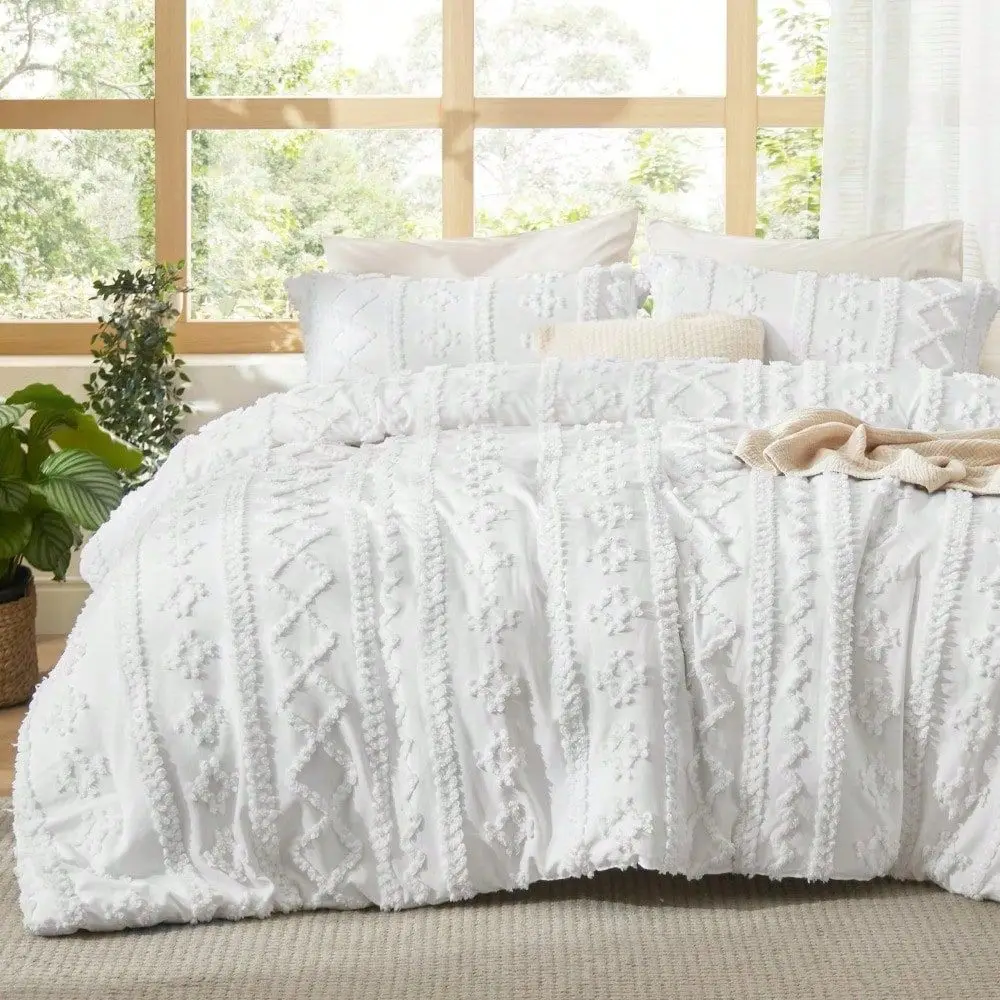 

Tufted Boho Comforter Set, GentleSoft Farmhouse Embroidery Bedding, Gift For Graduation Back To School, College Dorm Apartment