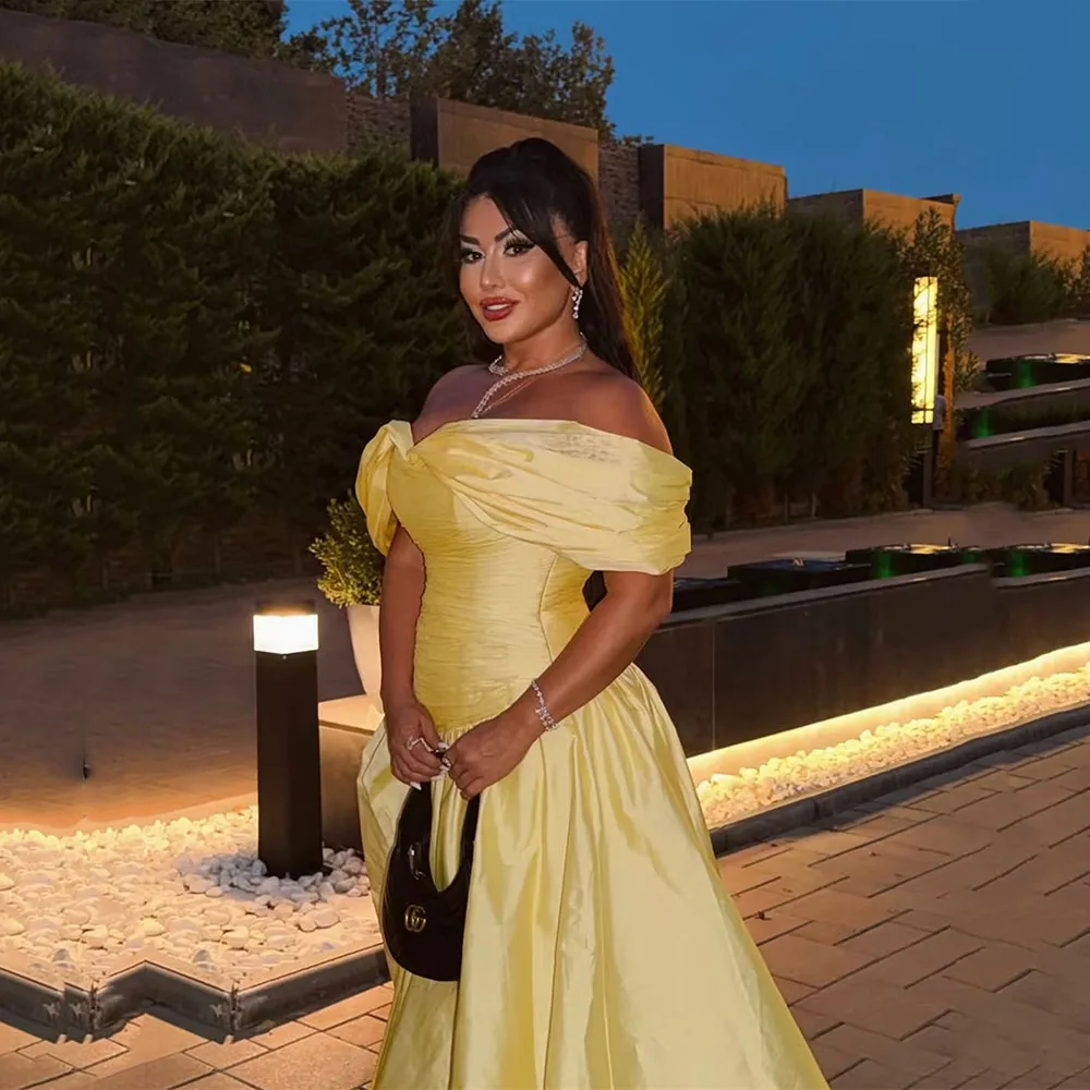 Fivsole Yellow Taffeta Prom Dresses A Line Formal Evening Dress Off The Shoulder Party Gowns 2026 Customized