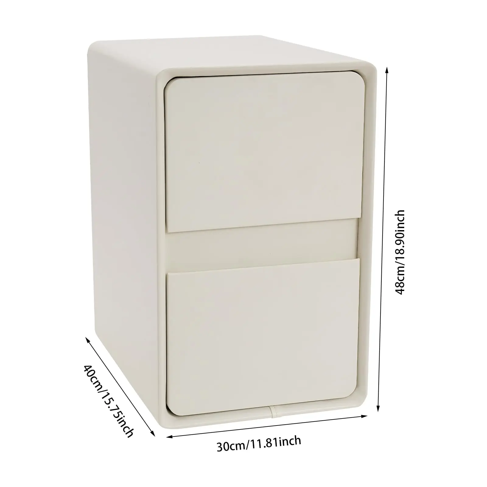 منضدة خشبية ضيقة مع درجين، طاولة بجانب السرير حديثة في منتصف القرن، حامل ليلي أبيض، منضدة صغيرة مع سطح جلدي #2