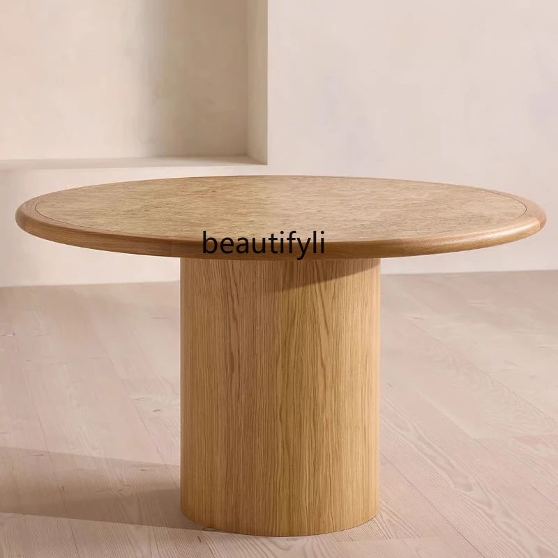 

Round Dining Table Vintage Home Use Small Apartment Solid Wood Table French Retro Wabi-Sabi