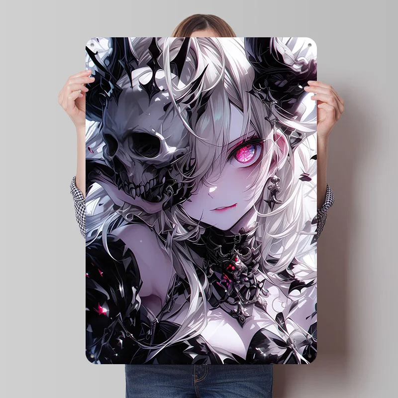 Lady of Death Skulls Poster Fantasy Vintage Wall Art Metal Sign Customized Tin Plaque for Man Cave Decor Gaming Room Decoration