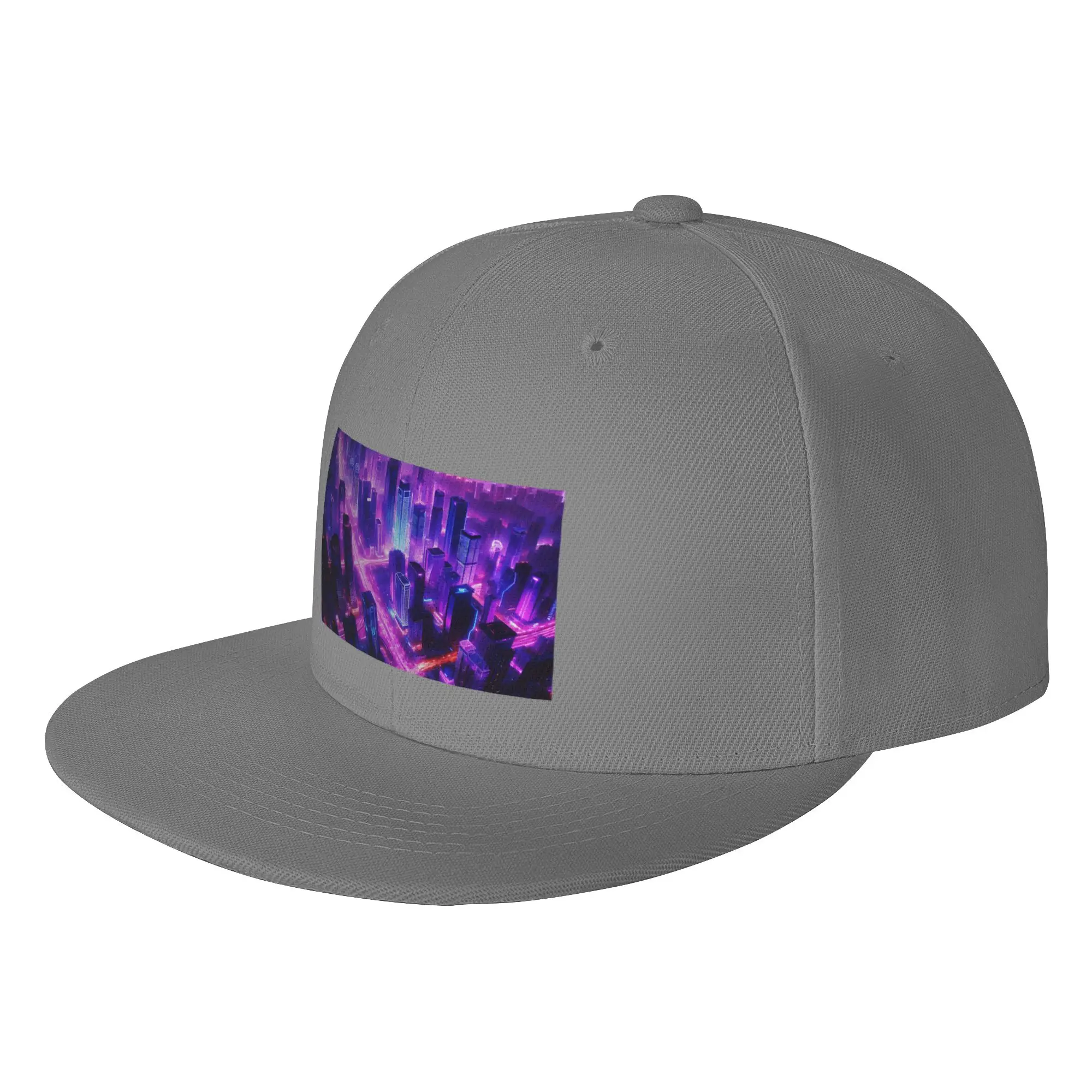 Fashion utopy Big fantasy purple-blue hue city from bird-eye view Flat Brim Sun Hat  Denim Flat-Brim Hat Women's Sun Hat