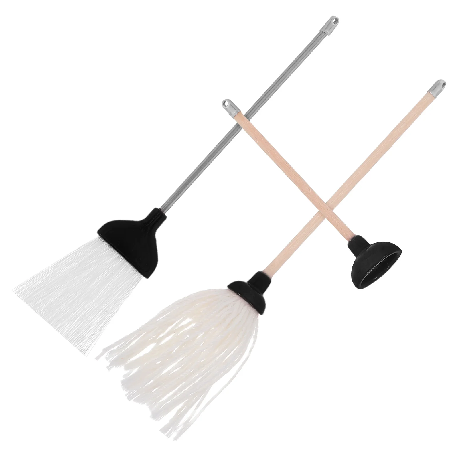 3Pcs Miniature Cleaning Set Realistic Mop Broom Toilet Plunger Bathroom Accessories for Dollhouse Role-Playing Home Cleaning