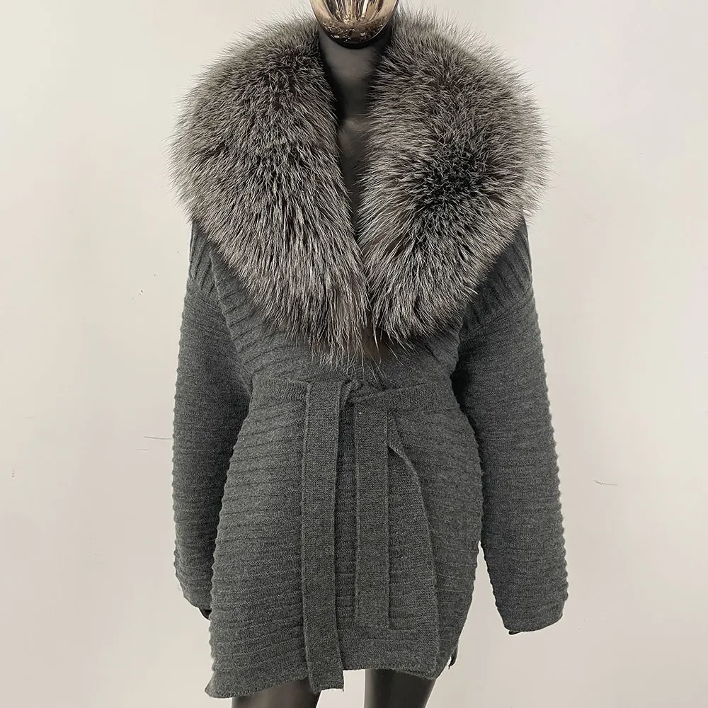 2025 Real Fur Knit Coat Women Winter Real Fox Fur Knitted Oversize Cardigan Decoration Lady Sweater Natural Raccoon Fur Coat