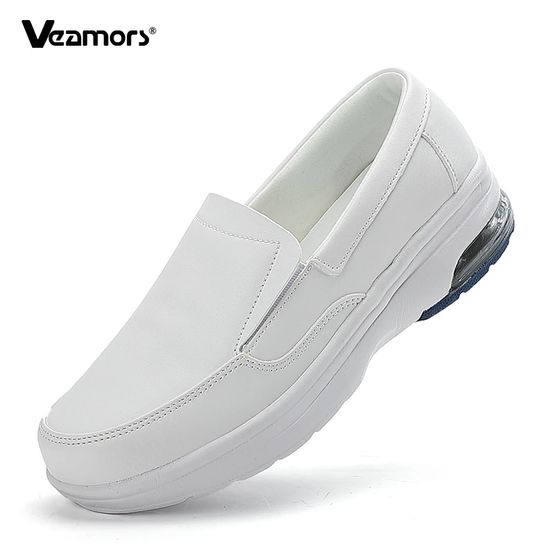 

Женские кожаные туфли с низким вырезом, на воздушной подушке, с нескользящей мягкой подошвой, удобные слипоны-лоферы для работы и путешествий