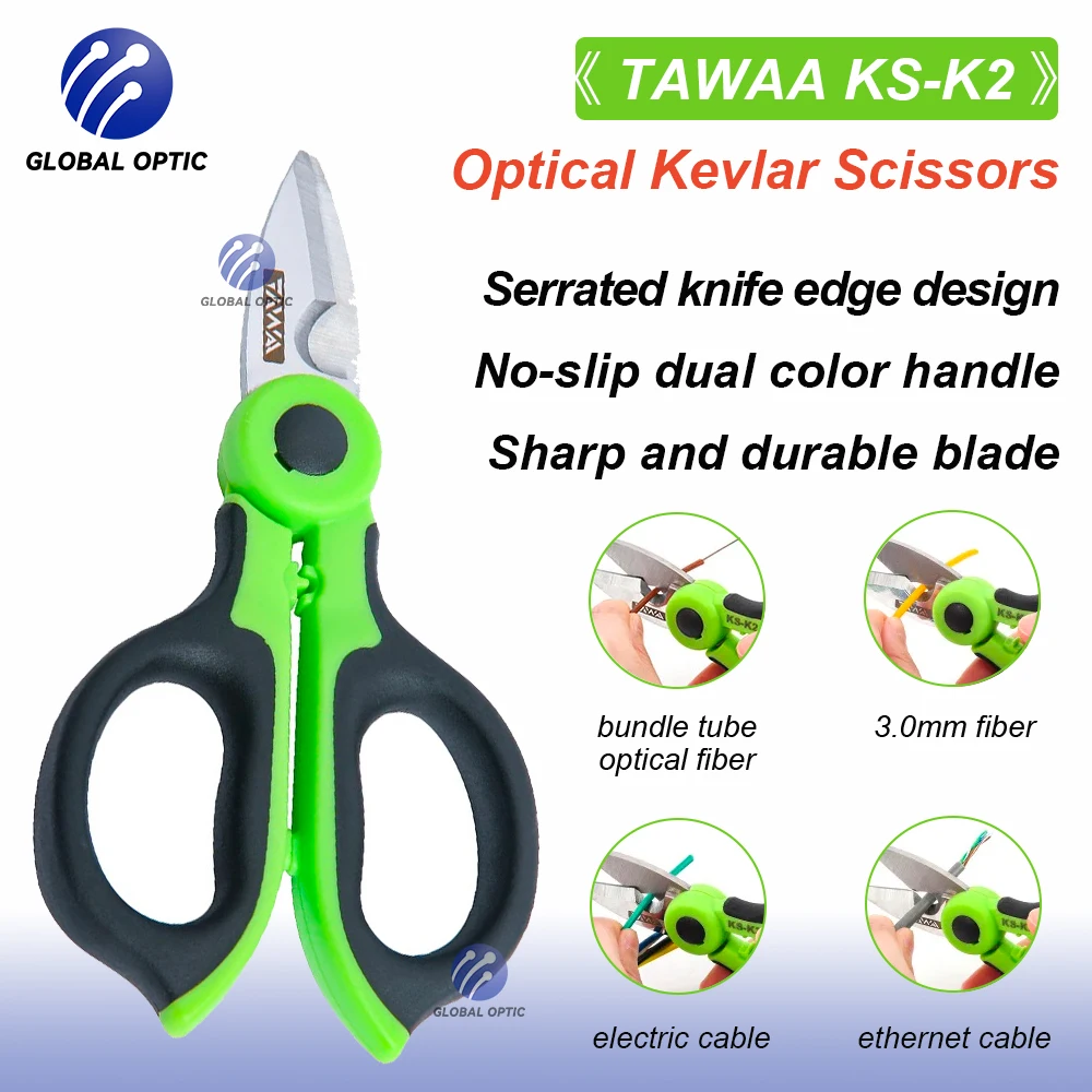 TAWAA KS-K2 Portable Fiber Optic Kevlar Cutter Serrated Kevlar Scissors Stainless Steel Blade for Non-slip Sharp Durable Cutting