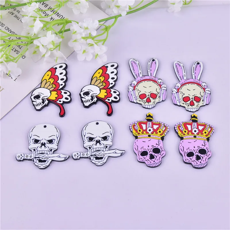 10pcs Music Skull Butterfly Crown Knife Skull Arcylic Charms for DIY Jewelry Making  Fashion