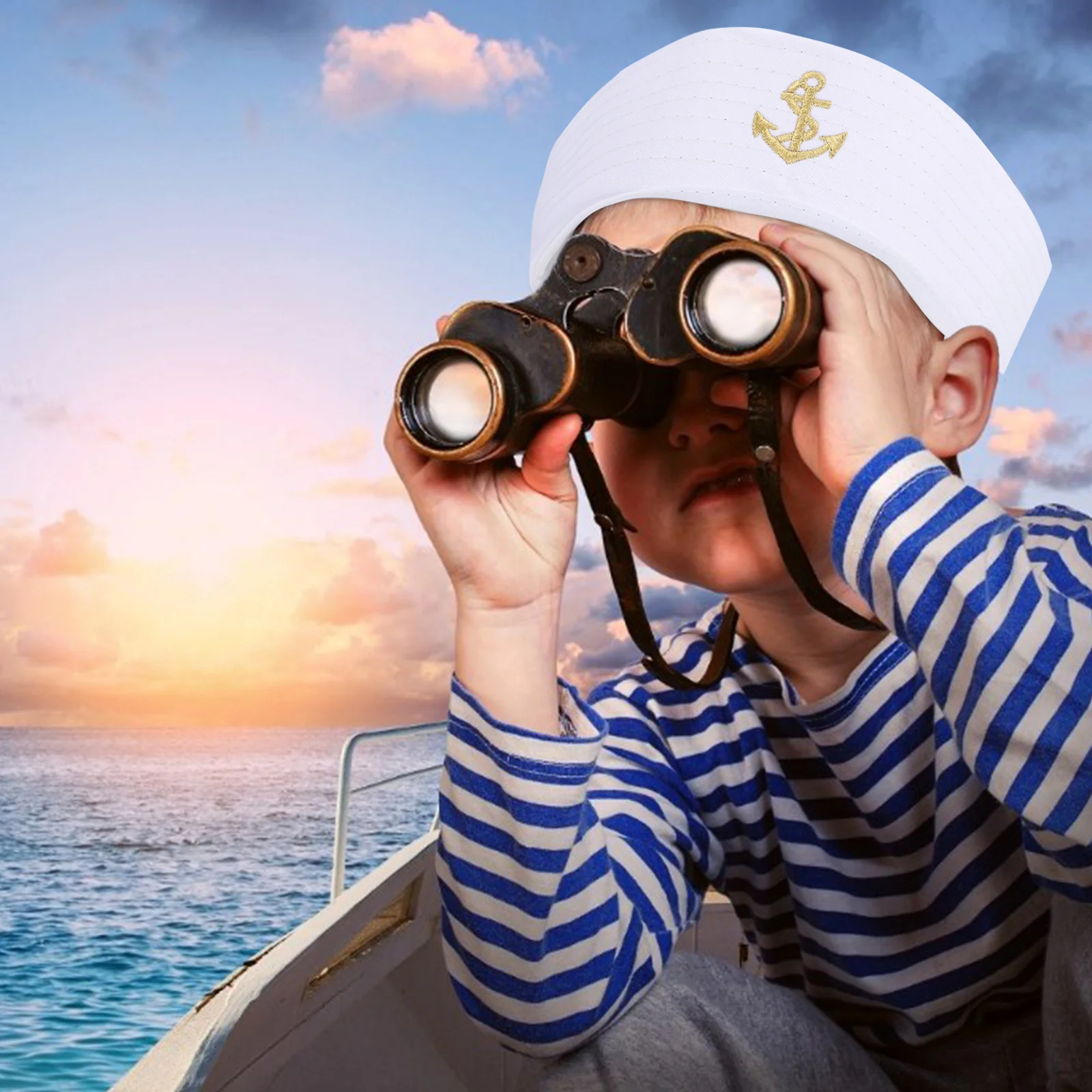 

1Pcs White Sailor Hat Embroidered Anchor Patch Durable Captain Hat Nautical Party Halloween Costume Accessory Dome Sailor Hats