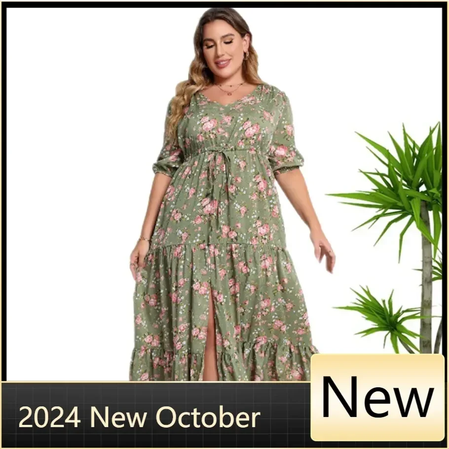 2024 Summer New Hot Sale European And American Style Plus Size Bohemia Printed Loose Dress For Women